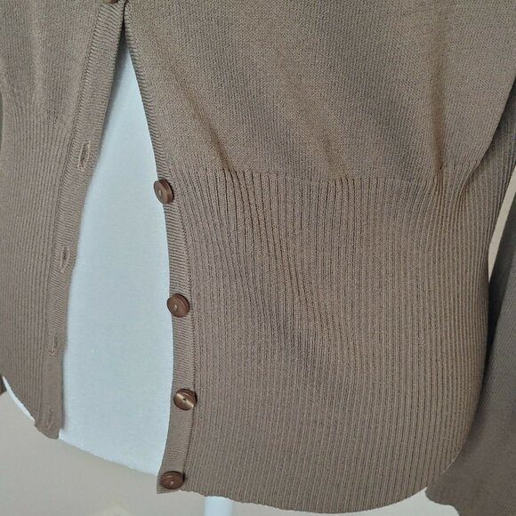 Talbots Olive Brown Button-Up Long Sleeve Cardigan Sweater Size Medium - Picture 4 of 8